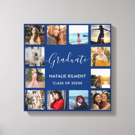 Graduate Foto Collage Navy Blue & Gold Abschluss Leinwanddruck (Vorderseite)