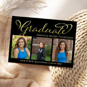 Graduate Foto Collage Schwarz und Gold Einfach Ankündigung
