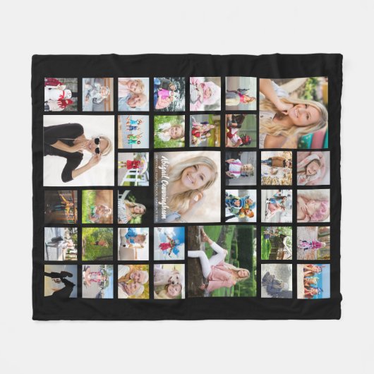 Graduate Foto Collage Script Name Schwarz Fleecedecke (Vorderseite (Horizontal))