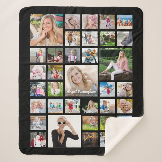 Graduate Foto Collage Script Name Schwarz Sherpadecke (Vorderseite)
