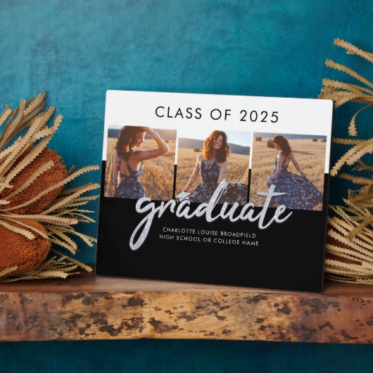 Graduate Foto Collage Silver Script Grad Foto Fotoplatte (Seite)