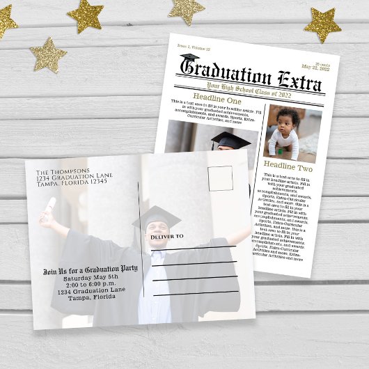 Graduate Foto Collate Modern Trendy Newspaper Postkarte
