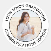 Graduate Foto Einfache Schwarz-Weiß-Abschluss Runder Aufkleber (Vorderseite)