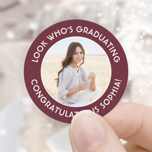 Graduate Foto Einfache Schwarz-Weiß-Abschluss Runder Aufkleber