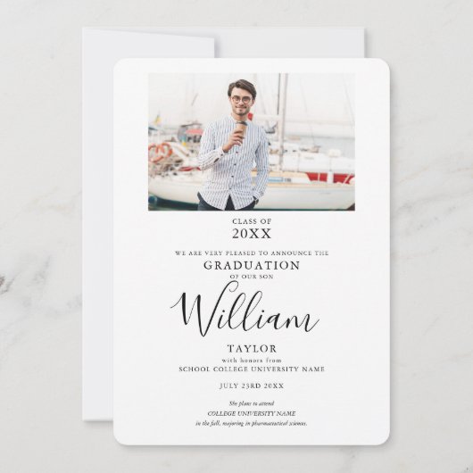 Graduate Foto Elegante Script Abschluss Announcem Ankündigung (Rückseite)