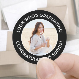 Graduate Foto Eleganter Schwarz-Weiß-Abschluss Runder Aufkleber