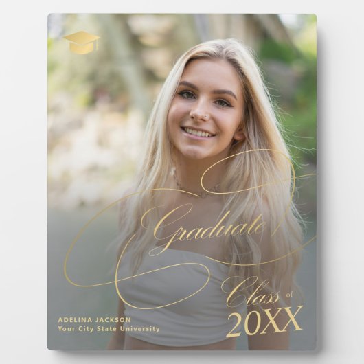 Graduate Foto Goldkalligrafie eleganter Abschluss Fotoplatte (Vorderseite)