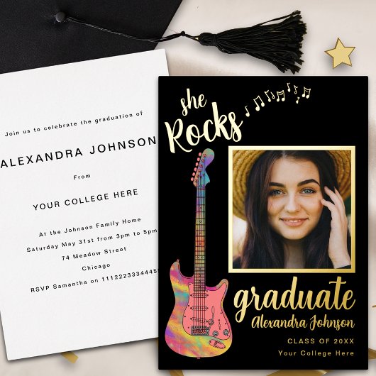 Graduate Foto Graduation Party Script Black Gold Folieneinladung