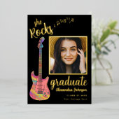 Graduate Foto Graduation Party Script Black Gold Folieneinladung (Stehend vorne)