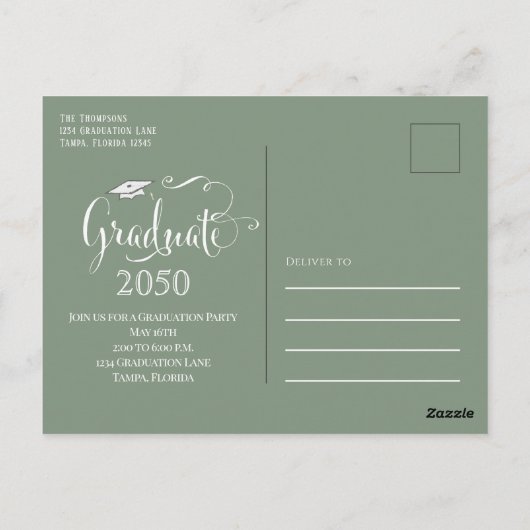 Graduate Foto Minimalistisch Einfaches Skript Grün Postkarte (Rückseite)