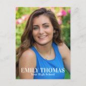 Graduate Foto Minimalistisch Simple Script Blue Postkarte (Vorderseite)