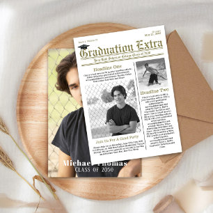 Graduate Foto Moderne, trendige Zeitung Einladung