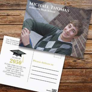 Graduate Foto Modernes Einfaches Schwarz und Gold Postkarte