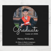 Graduate Foto Name Black Stylish Graduation Party Schaumweinetikett (Einzelnes Label)