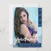 Graduate Foto | Navy Script Dark Blue Keepake Ankündigung (Vorderseite)
