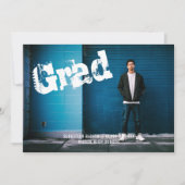 Graduate Foto Personalisiert Graffiti Blue Einladung (Vorderseite)