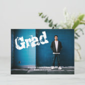 Graduate Foto Personalisiert Graffiti Blue Einladung (Stehend Vorderseite)
