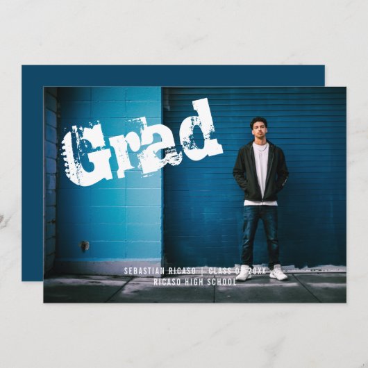 Graduate Foto Personalisiert Graffiti Blue Einladung (Vorne/Hinten)