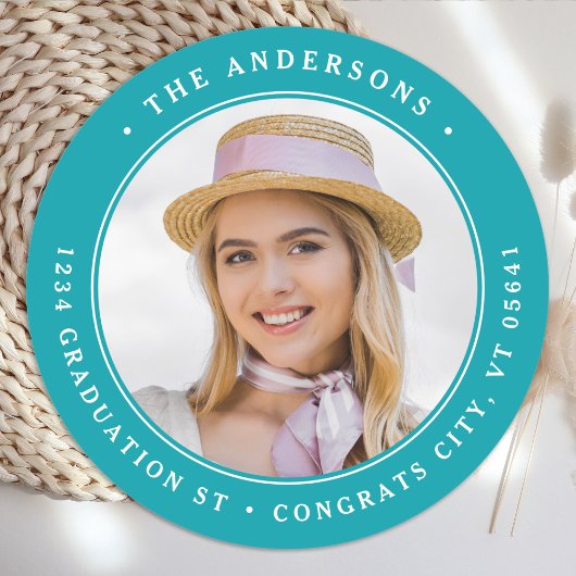 Graduate Foto Personalisiert Runde Rücksendeadress Runder Aufkleber