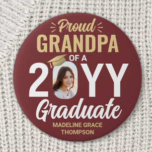 Graduate Foto Proud Grandpa Burgundy Red and Gold Button