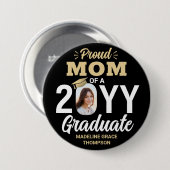 Graduate Foto Proud Mama Elegante Schwarz und Gold Button (Vorne & Hinten)