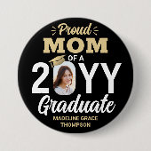 Graduate Foto Proud Mama Elegante Schwarz und Gold Button (Vorderseite)