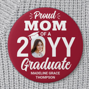 Graduate Foto Proud Mama Moderne Rot und Weiß Button