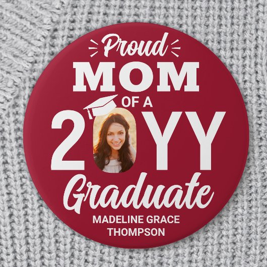 Graduate Foto Proud Mama Moderne Rot und Weiß Button