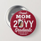 Graduate Foto Proud Mama Moderne Rot und Weiß Button (Vorne & Hinten)