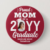 Graduate Foto Proud Mama Moderne Rot und Weiß Button (Vorderseite)