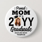 Graduate Foto Proud Mama Moderne Schwarz/Weiß Button (Vorderseite)