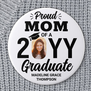 Graduate Foto Proud Mama Moderne Schwarz/Weiß Button