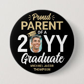 Graduate Foto Proud Parent Elegantes Schwarzes und Button (Vorderseite)