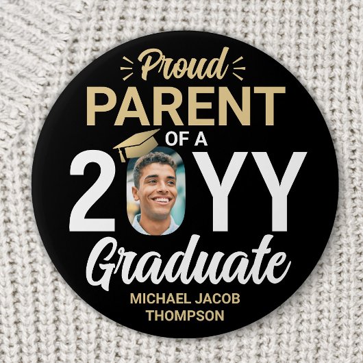 Graduate Foto Proud Parent Elegantes Schwarzes und Button