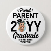 Graduate Foto Proud Parent Modern Black and White Button (Vorderseite)