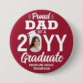Graduate Foto Proud Vater Moderne Rot und Weiß Button (Vorderseite)