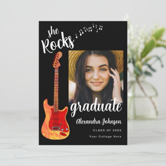 Graduate Foto Schwarz-weiß Script Graduation Party Einladung (Stehend Vorderseite)