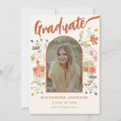 Graduate Foto Script Boho Floral Graduation Party Einladung (Vorderseite)