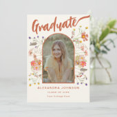 Graduate Foto Script Boho Floral Graduation Party Einladung (Stehend Vorderseite)