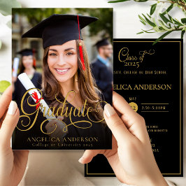 Graduate Foto Script Gold Schwarze Einladung