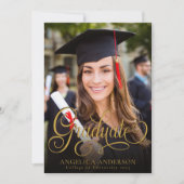 Graduate Foto Script Gold Schwarze Einladung (Vorderseite)