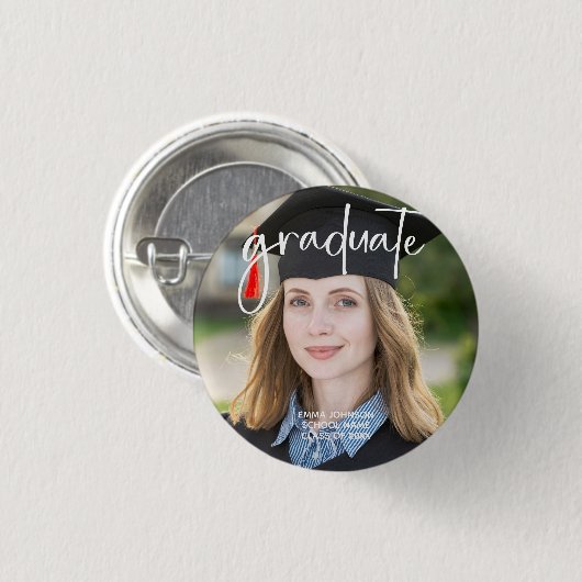 Graduate Foto Simple Modern Elegante Script Senior Button (Vorne & Hinten)