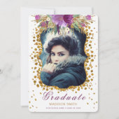 Graduate Foto Sparkle Blume Glitzer Confetti Einladung (Vorderseite)