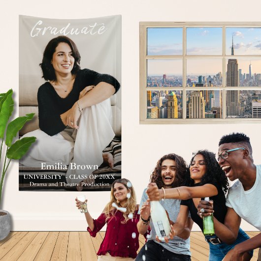 Graduate Foto und Elegantes Weißes Skript und Text Banner