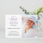 Graduate Foto Violet Muster Graduation Party Einladung (Stehend Vorderseite)