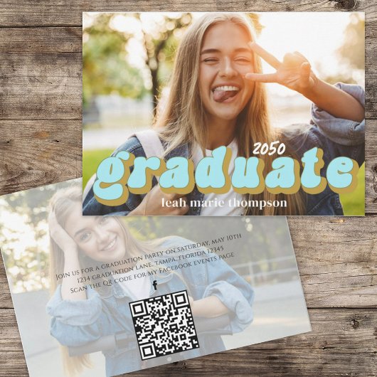 Graduate Fotovorlage Retro Blue Typografie Einladung