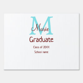 Graduate fügen Name monogram grün pink einfache Mi Gartenschild