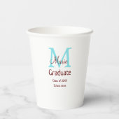 Graduate fügen Name monogram grün pink einfache Mi Pappbecher (Rückseite)