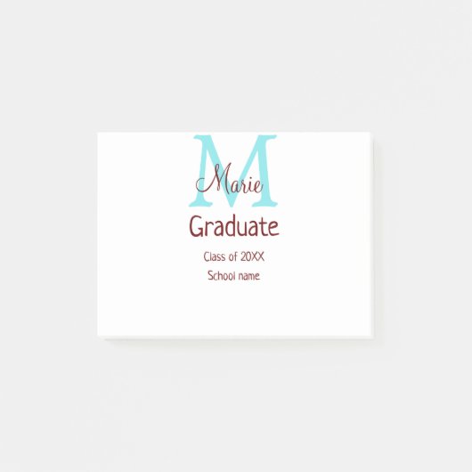 Graduate fügen Name monogram grün pink einfache Mi Post-it Klebezettel (Vorderseite)