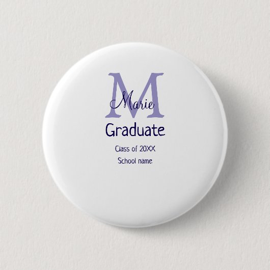 Graduate fügen Name Monogramm lila einfache minima Button (Vorderseite)